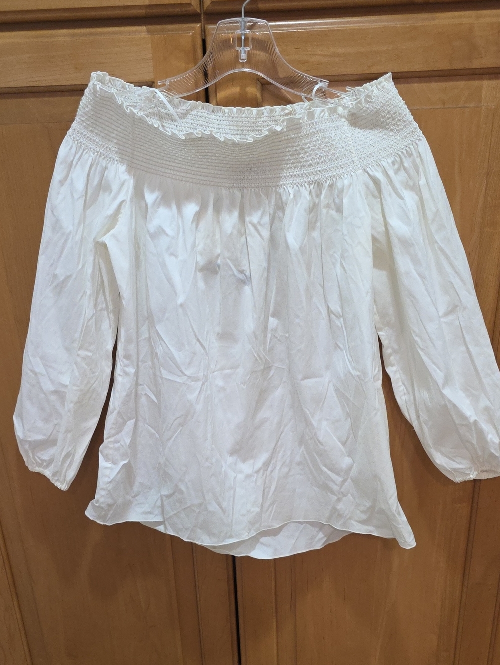 Theory White NWT Off-the-Shoulder Smocked Blouse